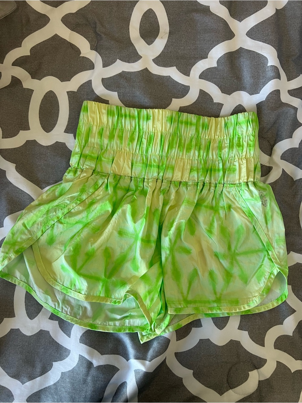 FP Movement by Free People Neon Green Tie-Dye High-Waist Athletic Shorts